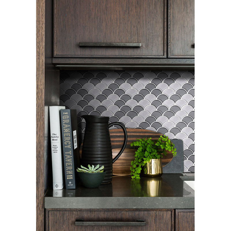 Fan 3" x 3.5" Glass Mosaic Wall & Floor Tile, Silver Gray