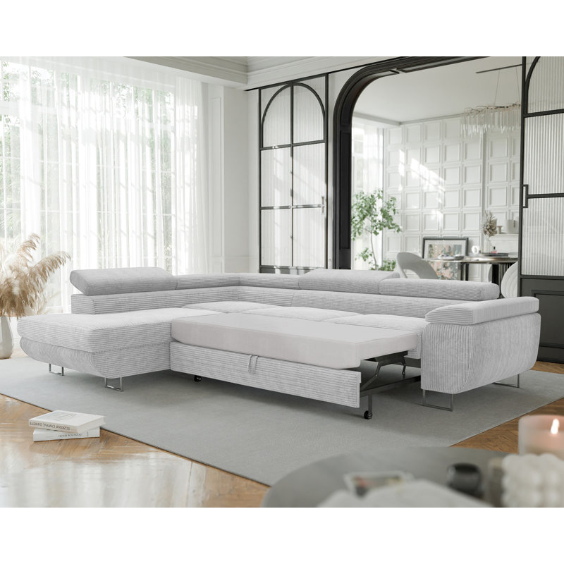 4 Seater Sofa Bed, Light Grey, Left Hand Facing