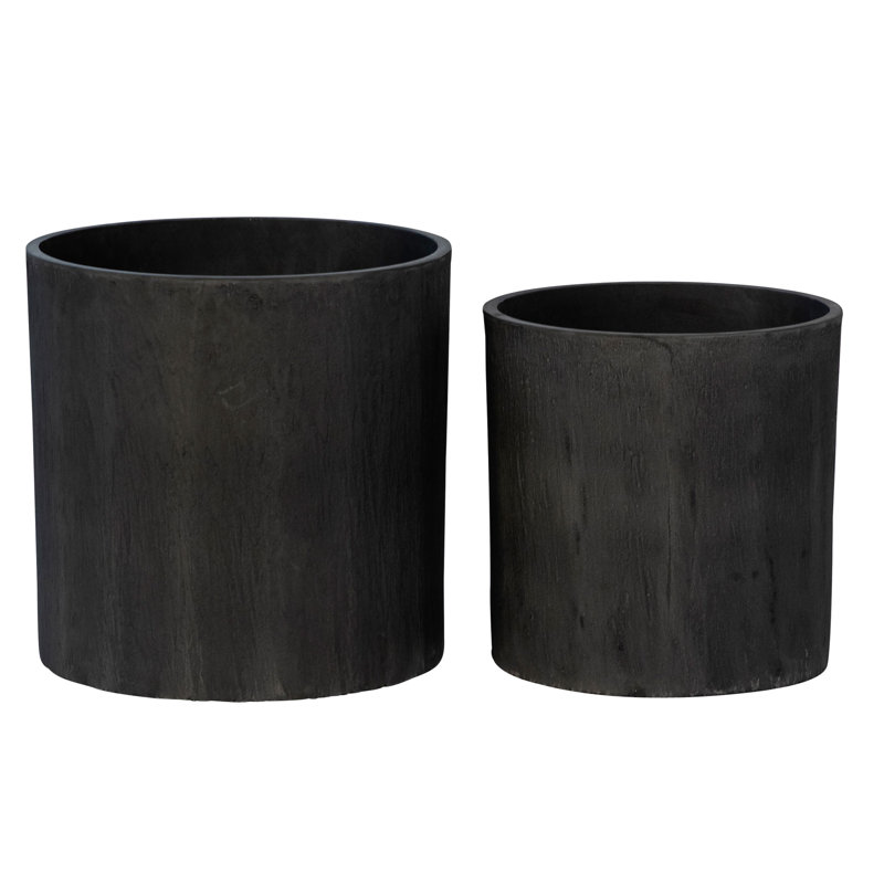 Set of 2 White Ceramic Cylinder Pot Planters