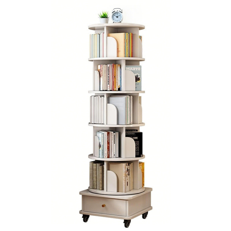 Bibliothèque blanc chaud à 6 niveaux avec roulettes 360 ° avec roulettes, tiroir et chicane, espace, pour salon, chambre à coucher, bureau - rangement multifonctionnel rotatif pour la maison, le bureau, la chambre à coucher