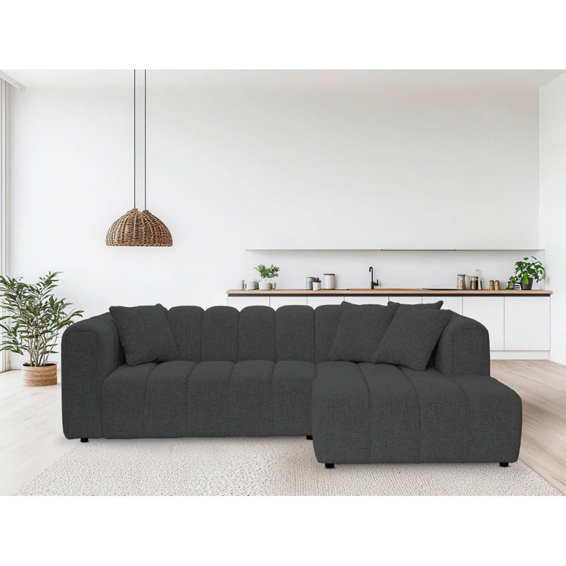 3 Seater Corner Sofa, Polyester - Black, Right Hand Facing