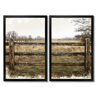 Gris et brun, ferme, paysage, clôture rustique