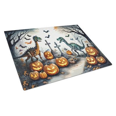 Dinosaurs Spooky Halloween Glass Cutting Board Large