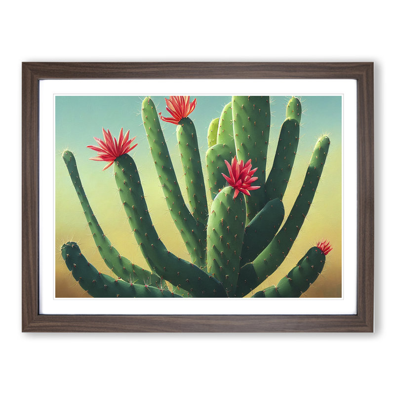 Feisty Cactus - Single Picture Frame Print, 34cm H x 46cm W x 2cm D, Walnut