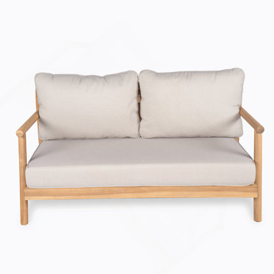 Patio Acacia Wood Loveset Sofa With Water-Resistant Cushion, Teak + Beige