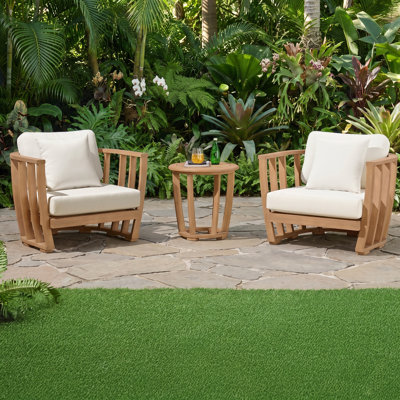 Furniture Orris 3 Piece Outdoor Patio Furniture Set - Weather-Resistant Eucalyptus Wood Patio Table and Chairs Set of 2 - Modern Outside Furniture Set