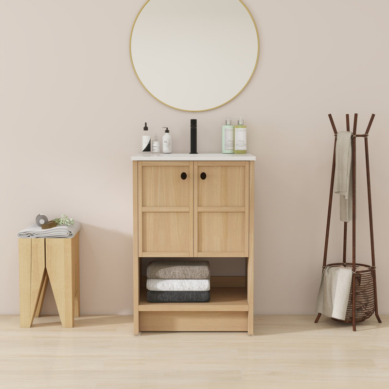Meuble-lavabo autoportant avec lavabo en céramique, 24"