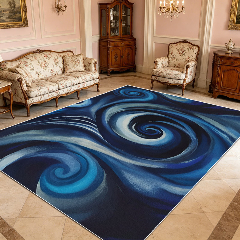 1PC Abstract Swirl Dark Blue Silver Art area rugs for Living Room, Soft and Comfortable, Suitable for all seasons, easy-to-maintain, machine washable Indoor floor mat, Under Table Farmhouse suitable for bedroom, dining area, entryway, patio, home