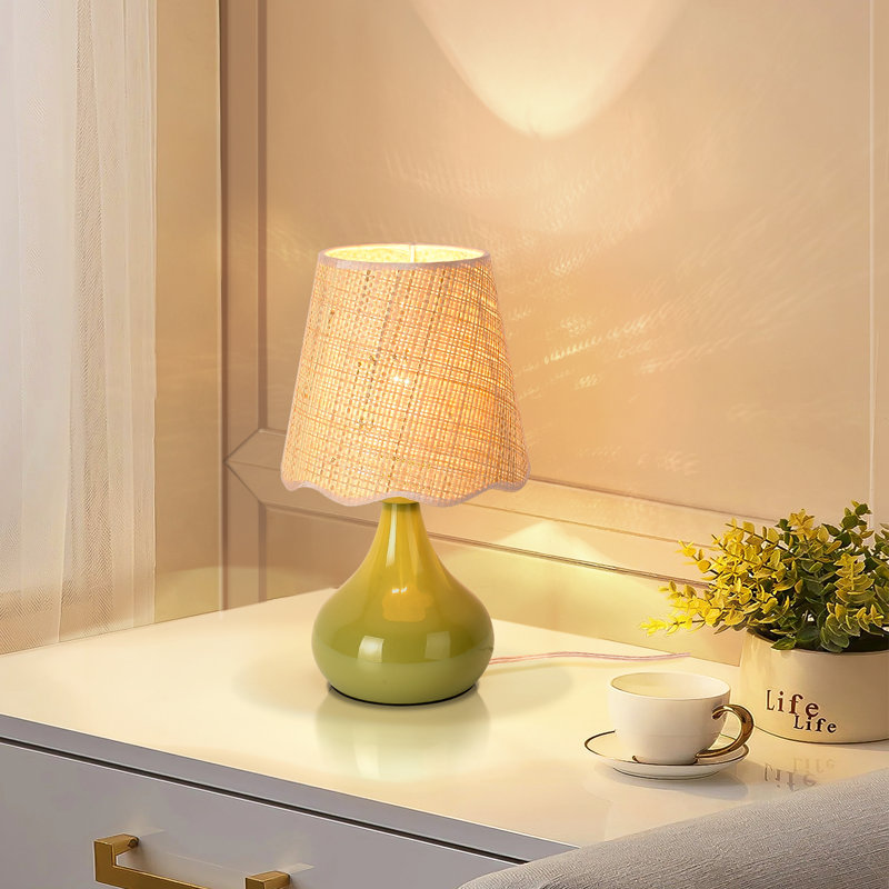 Petite lampe de table Austun, Vert, Métal métal, Bouton-poussoir