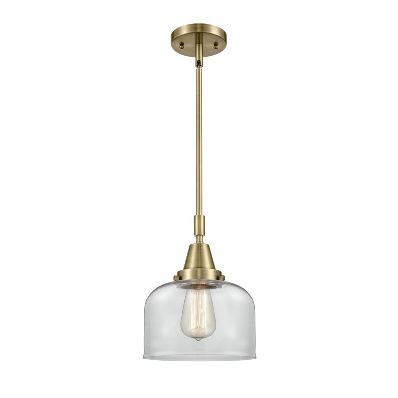 Luminaire suspendu 1 lumière à une cloche, Laiton antique, Transparent, H 44,12 po x l 8 po x P 8 po