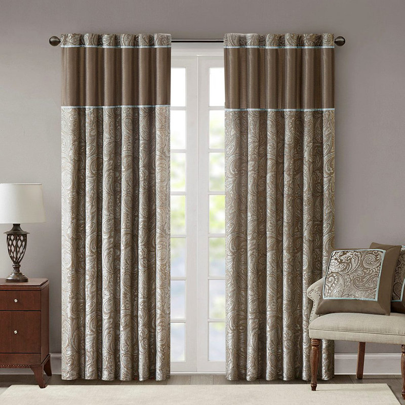 Paire de rideaux en jacquard (2 panneaux de fenêtre), Brun, L 50,03 po x L 84,03 po