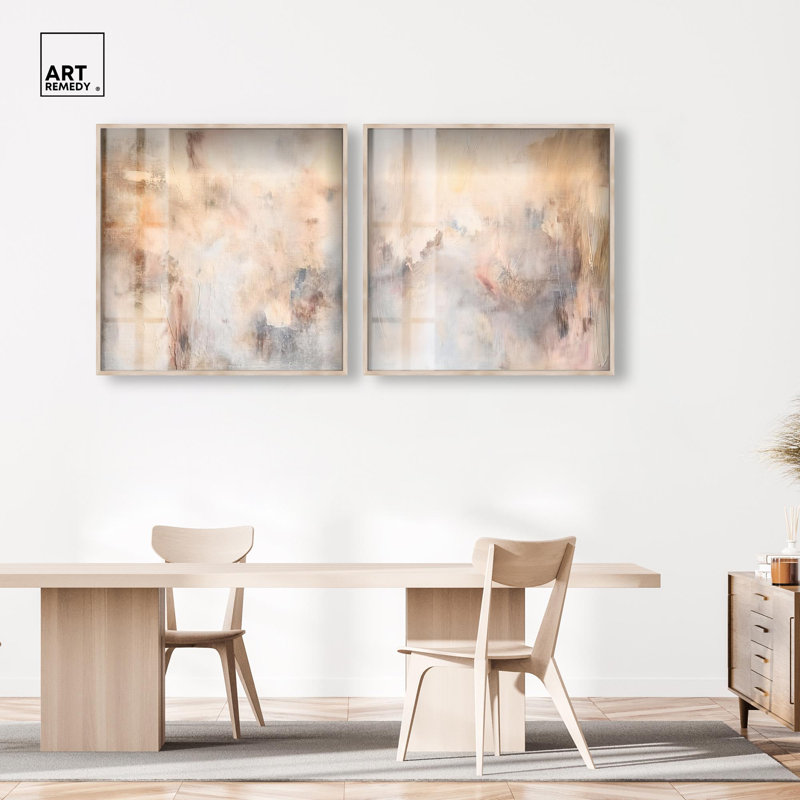 Smeared Codex Duology Shadowbox Print Neutral Wall Decor Set by Art Remedy, Black Frame, 12 x 12, H 41 po x l 41 po