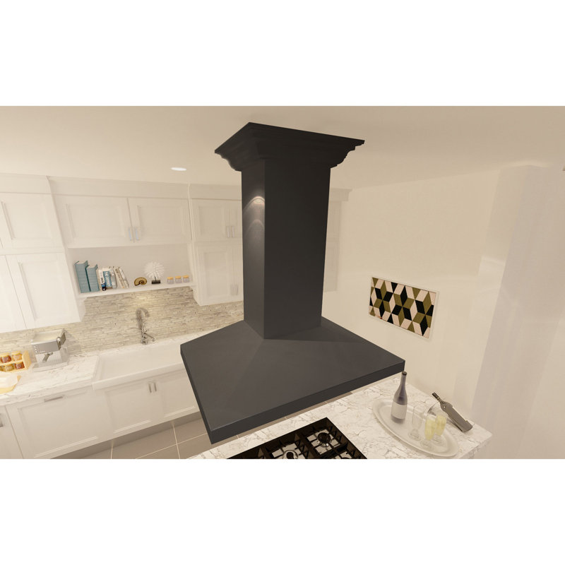 30" Wood 400 CFM Convertible Island Range Hood, Black