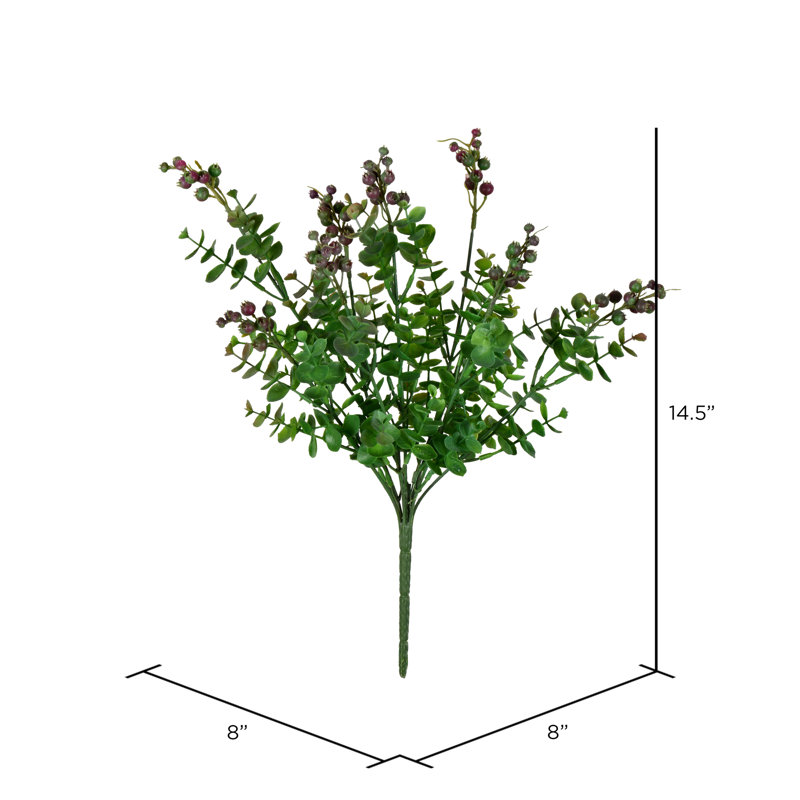 Buisson artificiel à feuilles d'argent 14,5 po, Vert