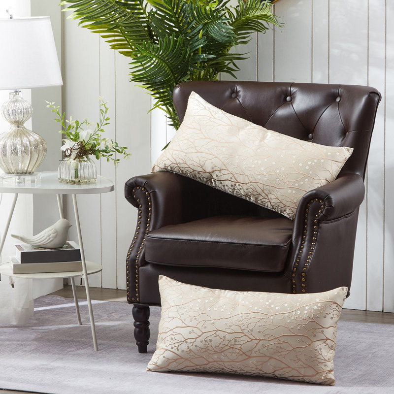 Branch Floral Lumbar Pillow Cover, Oatmeal