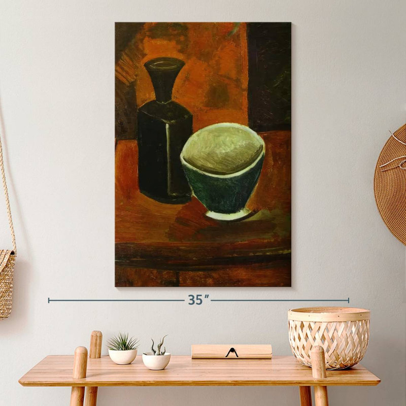 Pan vert et bouteille noire, H 30 po x l 20 po