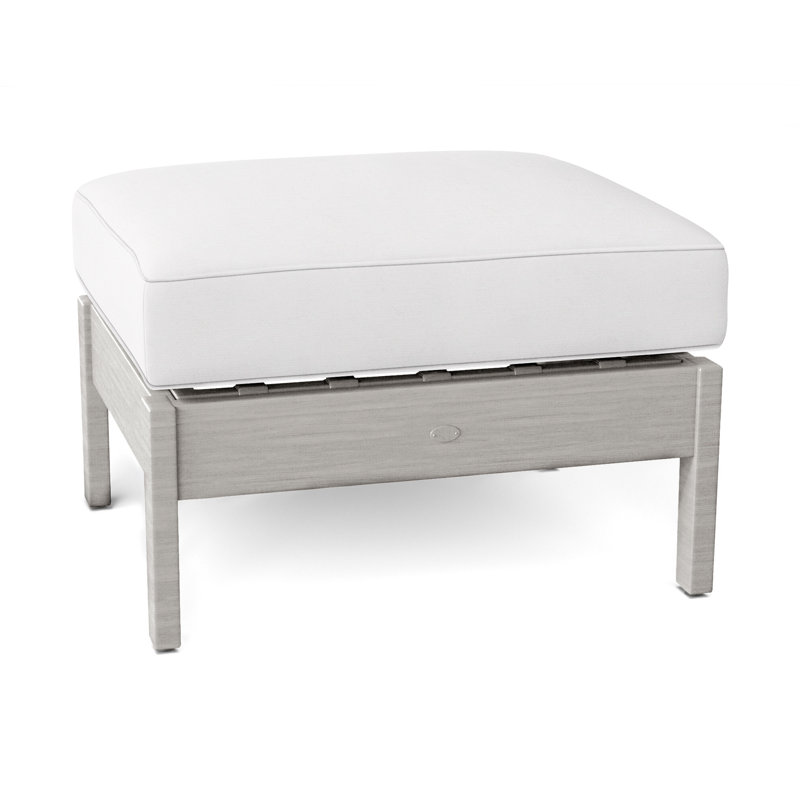 Kennebunkport Outdoor Ottoman with Cushion, Snow Sunbrella® Linen, Oyster, Welt