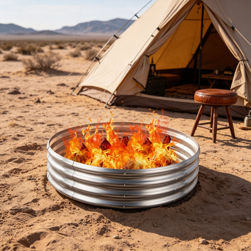 60in Round Galvanized Fire Pit Ring Silver