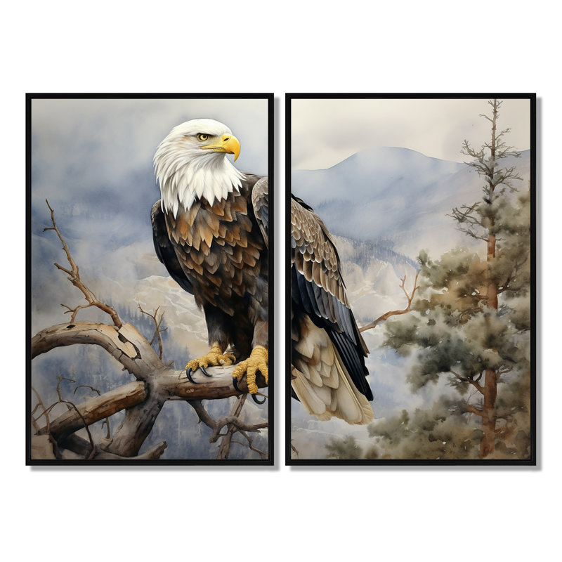 «Bold Eagle Noble Perch», art mural brun, Impression encadrée flottante, Noir, noir, noir, noir, H 36 po x l 48 po