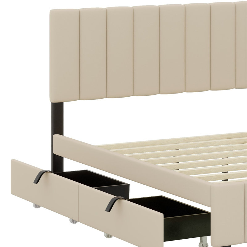 Lit à panneaux tapissier Seekha, Beige