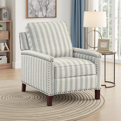 Lenzini 29" Modern and Contemporary Striped Fabric Track Arm Push Back Recliner - Easy Manual Push-Back Reclining, Sophisticated Nailhead Trim Accents by Winston Porter