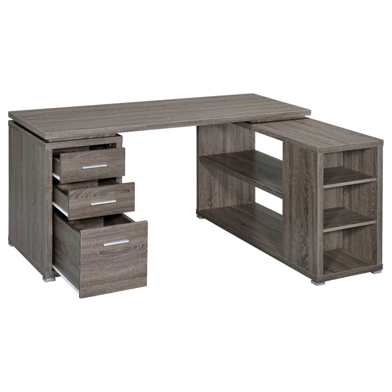 Tona Grey Driftwood 3-Drawer L-shape Desk, Grey, 29.5" H x 60" W x 47.25" D