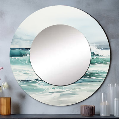 Turquoise Minimalism Tranquil Waters - Beach & Ocean Turquoise Large Round Mirror