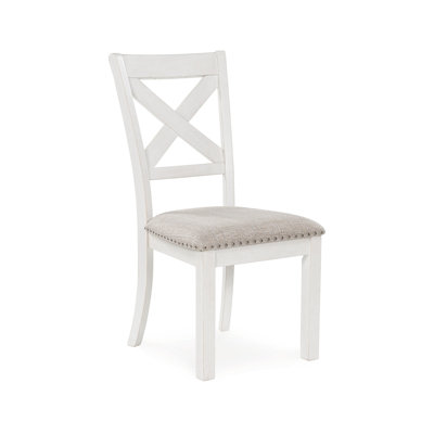 Ensemble de 2 chaises d'appoint de salle à manger Lea, bois blanc classique, polyester gris