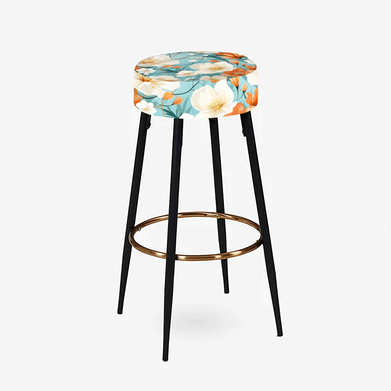 Ensemble de 2 tabourets floraux ivoire et orange