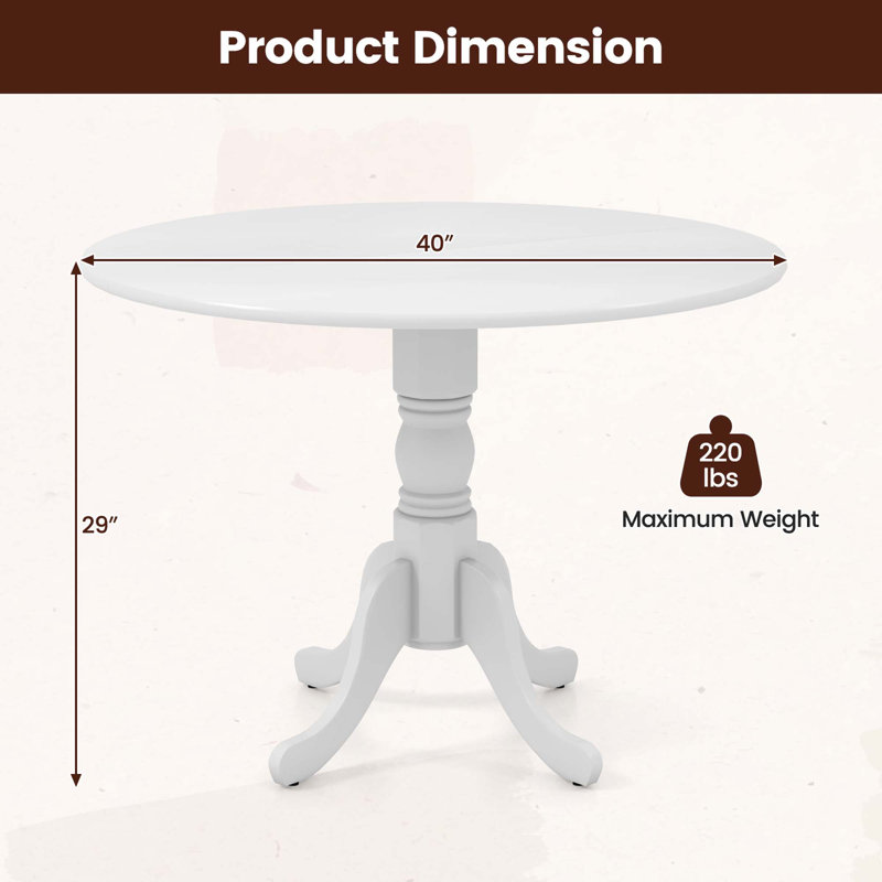 Cliftina Round Solid Wood Dining Table, White, White