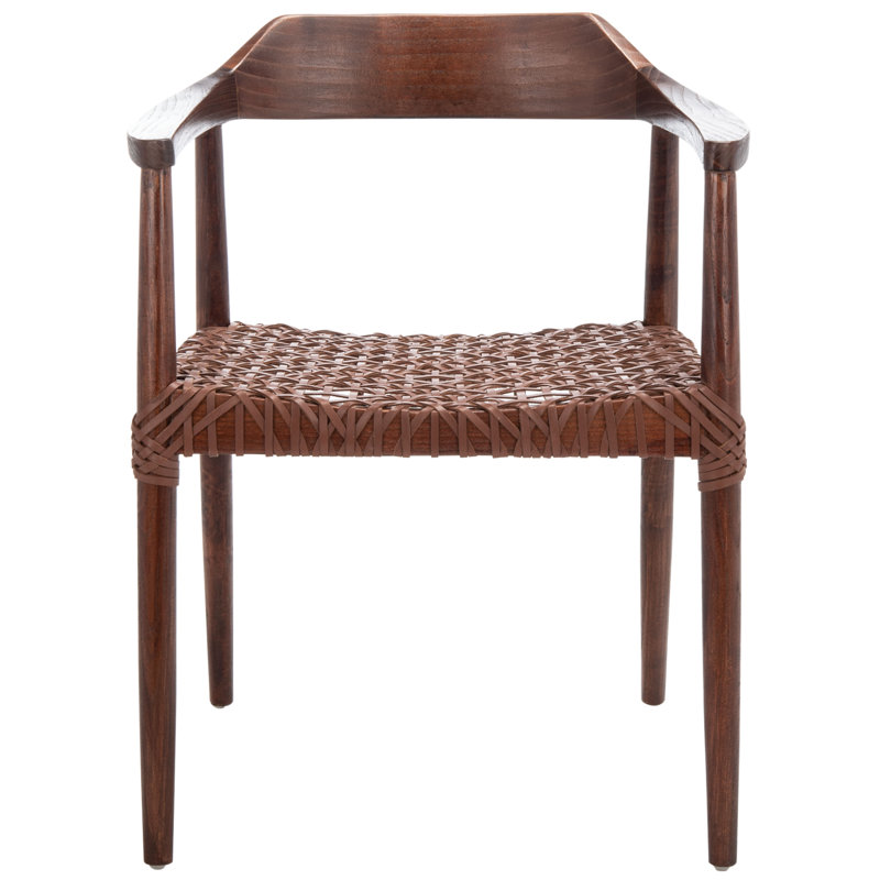Bruna 22'' Wide Dinning Chair, Medium Oak, Cognac Genuine Leather