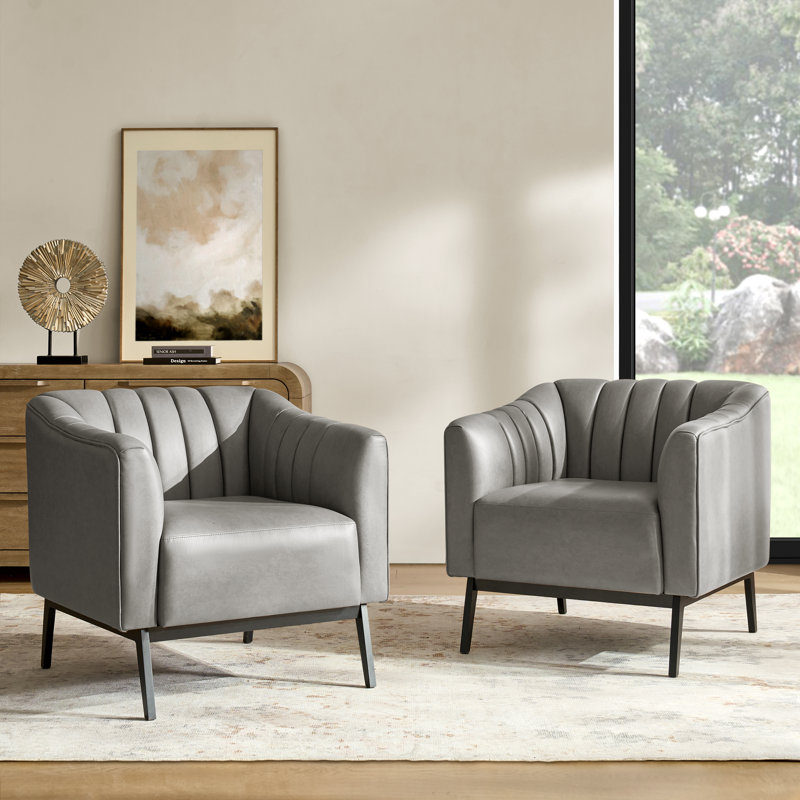 Fauteuil en similicuir de 27,5 po Yeilyn, Similicuir gris