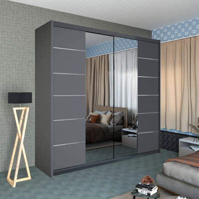 Winnipeg Double Door Sliding Mirror Wardrobe with Adjustable Shelves and Hanging Rails