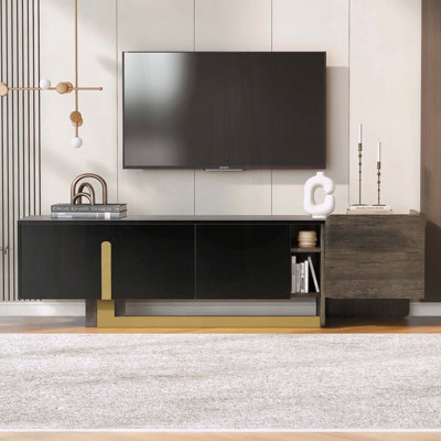 Light Luxury TV Stand with Metal Legs, 1 Drawer, 2 Cabinets and Adjustable Shelves