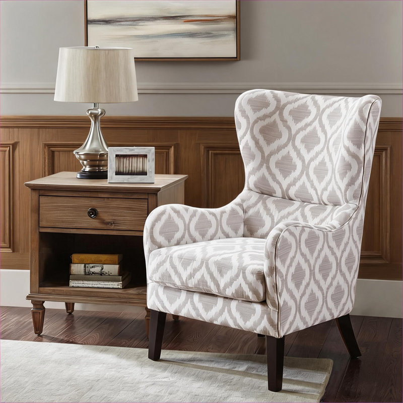 Fauteuil à oreilles rembourré en tissu et bois massif pour siège d'appoint résidentiel