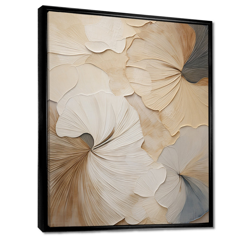 Beige Minimalism Elegance in Bloom - Flowers Wall Art Print, Beige Canvas Art Print, 20" H x 12" W, Floater Framed Print