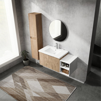 42" Contemporary Bathroom Vanity With Resin Sink And Side Cabinet - Storage Chest Accessory