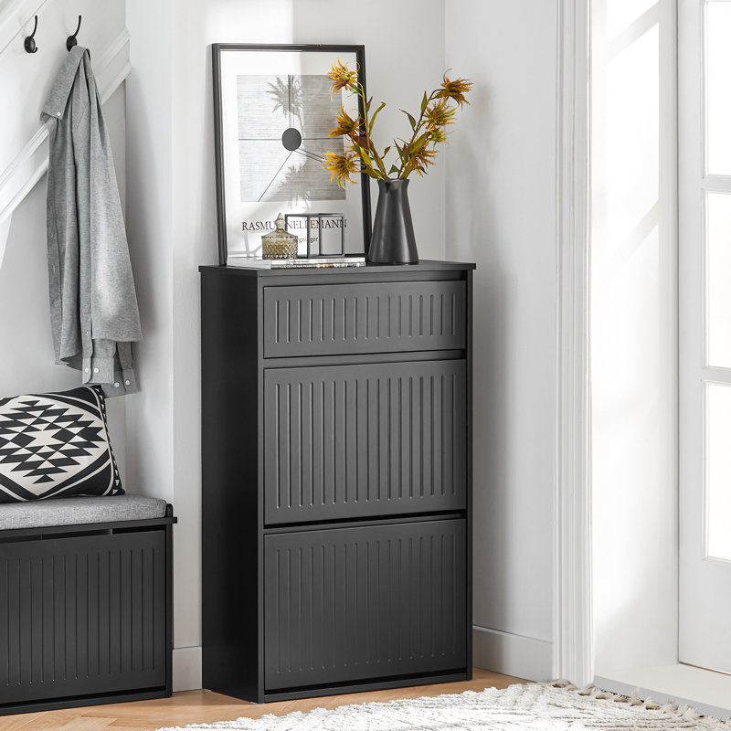 6 Pair Shoe Cabinet, Black