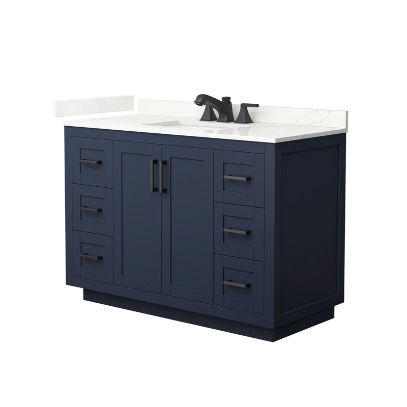 Miranda 48" Freestanding Single Bathroom Vanity with Quartz Top, Dark Blue, Giotto Quartz, Matte Black