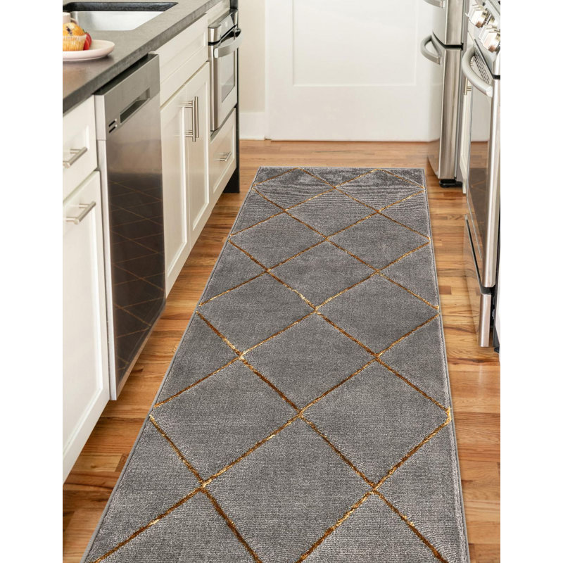 Gris contemporain et gris Etowah, Tapis de couloir 2 pi x 8 pi