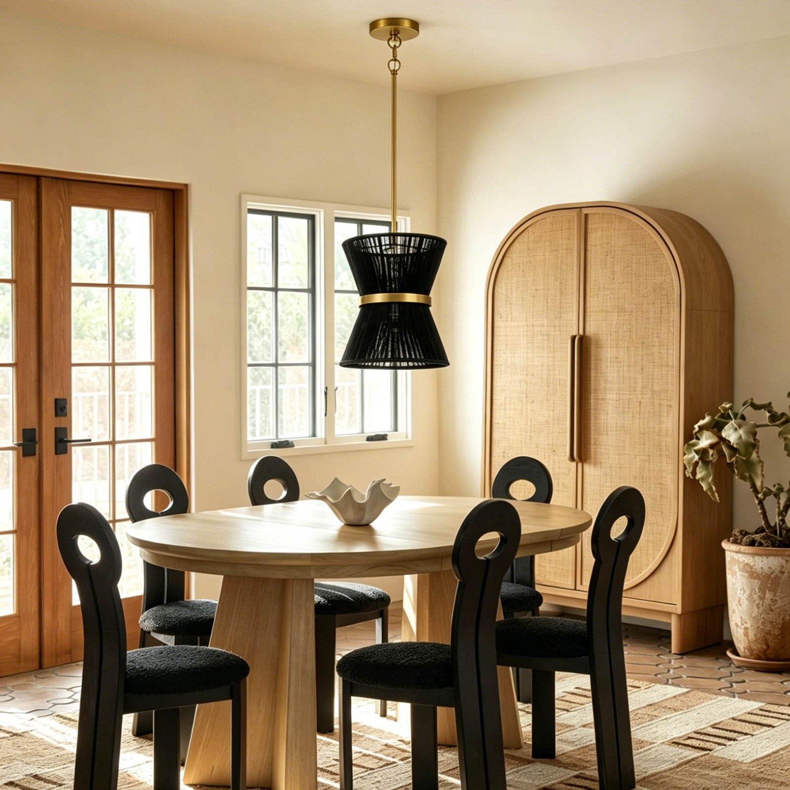 Claretta 2-Light Metal Single Pendant with Cotton Shade, Black