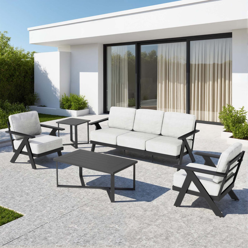 Ensemble de conversation d'extérieur pour 5 personnes avec table, Beige