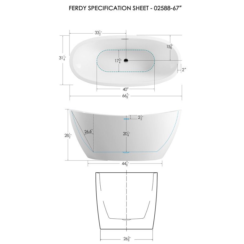 Naha 67" Glossy White Acrylic Freestanding Soaking Bathtub