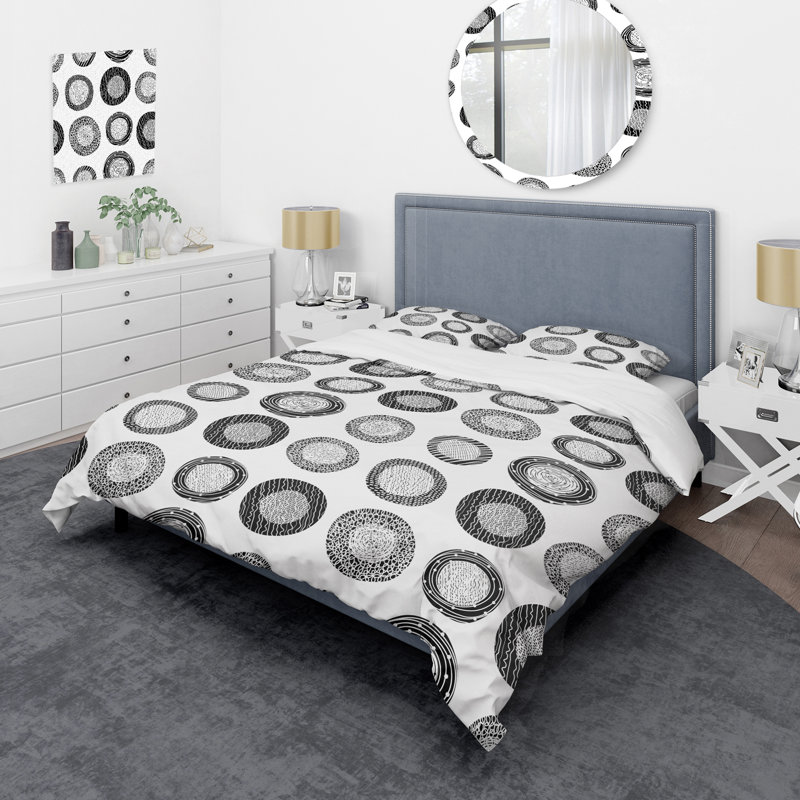 Ensemble de housse de couette en microfibre noir / gris / blanc 3 pièces, Housse de couette pour grand lit et 2 taies décor