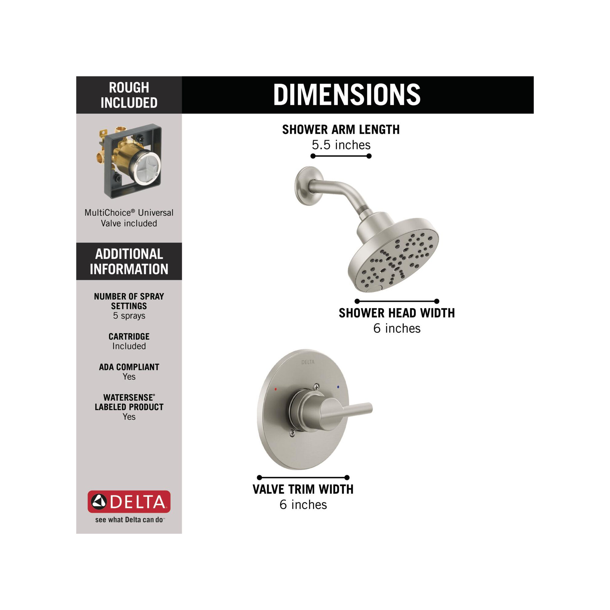 Nicoli Single-Function Shower Faucet Set, Shower Trim Kit with H2Okinetic Shower Head and Valve, Stainless