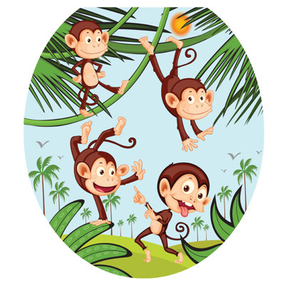 Children Monkey Biz Toilet Seat Decal – Toilet Tattoos Kids Static Cling Vinyl Lid Cover Fits Round & Elongated Seats