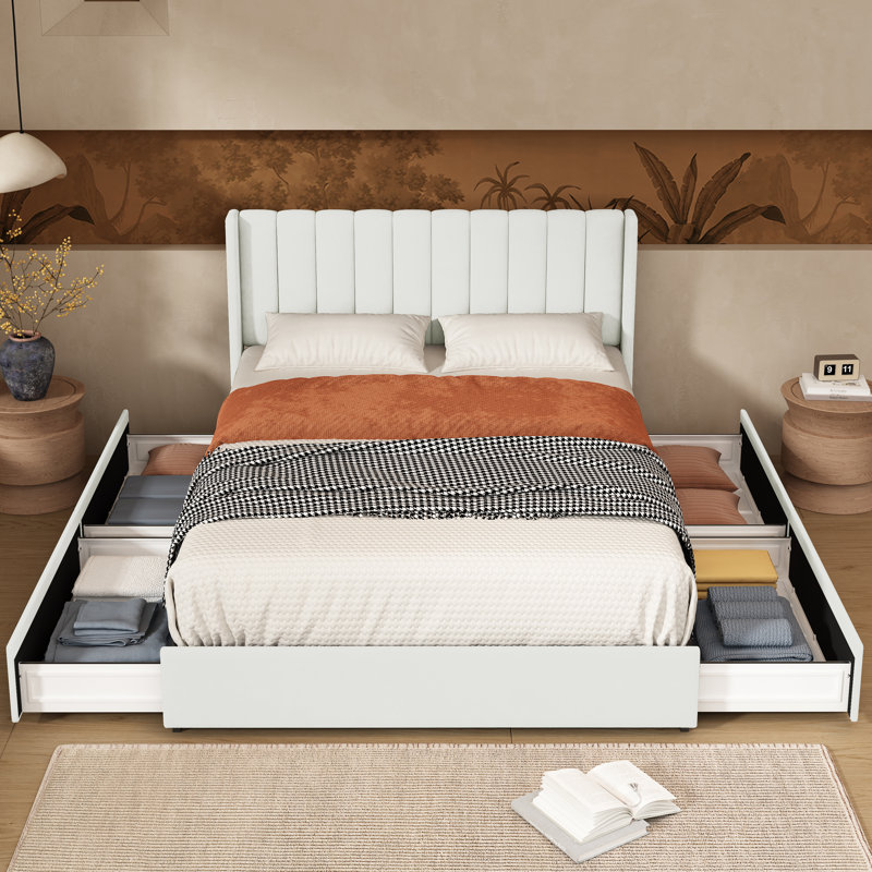 Lit plateforme avec rangement Jeilyn, Double, Blanc