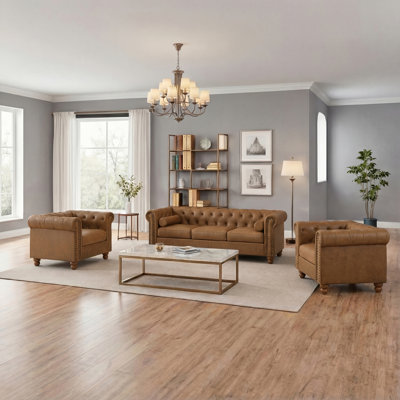 Jhosep 3 Piece Faux Leather Chesterfield Living Room Set by Williston Forge