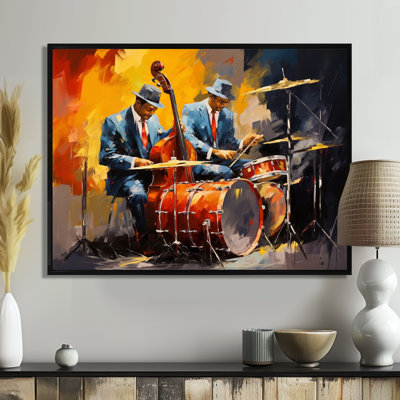 «Blue suit Jazz Duo Drums - Musician Wall Art Decor»