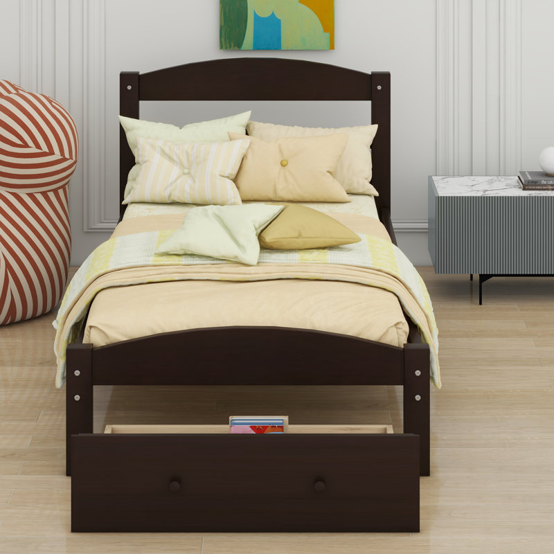Base de lit plateforme avec tiroir de rangement, Espresso